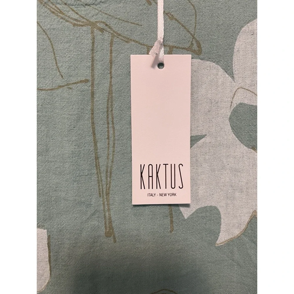 Kaktus NWT Linen SAGE floral Dress Made In Italy Size XL Pockets Vacation Boho